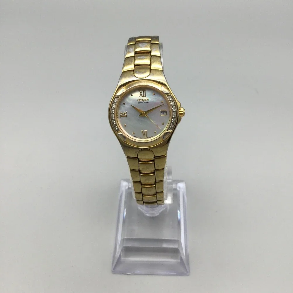 Citizen Eco-Drive Womens Watch 26mm MOP Dial Gold Tone Diamond Accent Bezel